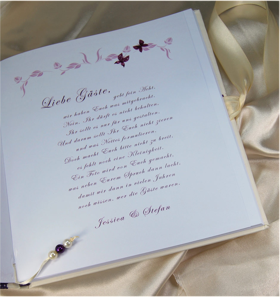 Spruch Gästebuch Hochzeit
 Außergewöhnliche und persönliche Gästebücher zur Hochzeit
