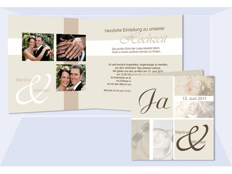 Sprüche Einladungskarte Hochzeit
 Einladungskarte Hochzeit "Romantik" Klappkarte Quadrat creme