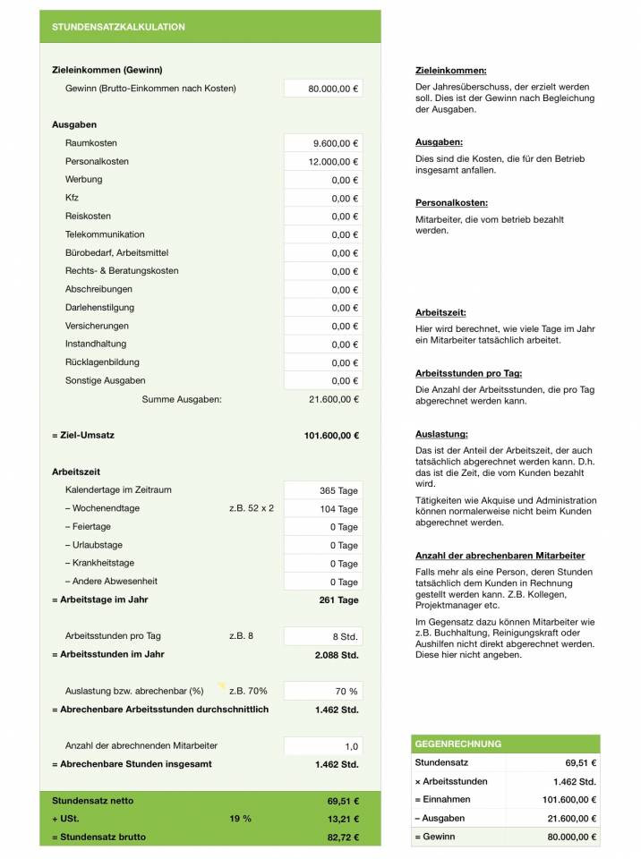 Stundensatz Berechnen Handwerk
 Numbers Vorlage Stundensatzkalkulation