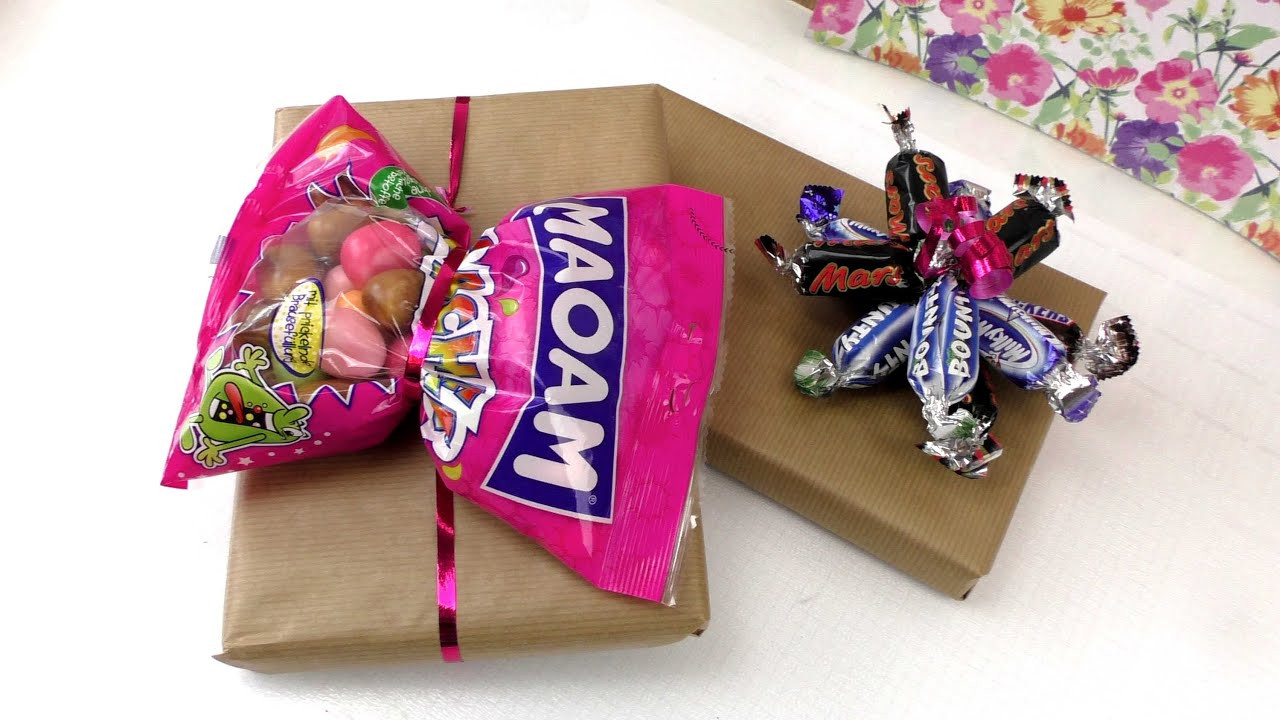Süßigkeiten Geschenke
 Geschenke mit Süßigkeiten einpacken 2 Ideen einfach