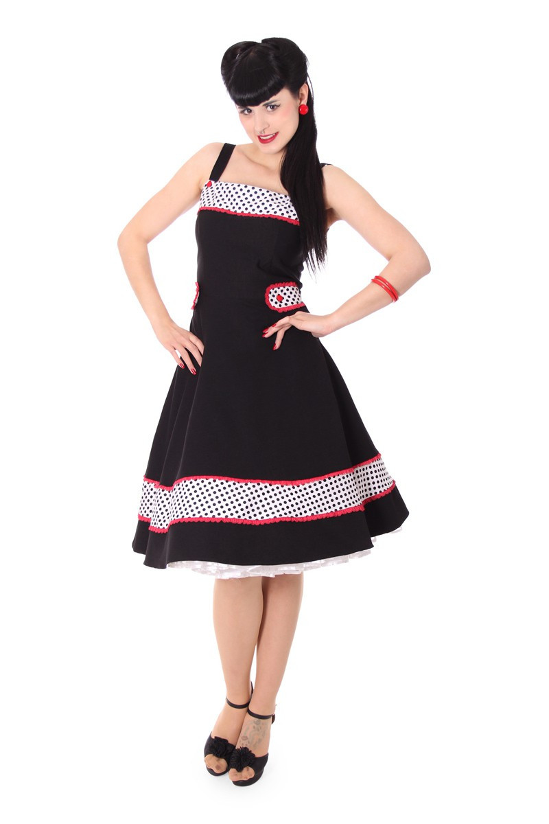 Swing Kleid
 SugarShock Gretchen 50s retro Polka Dots Träger Rockabilly