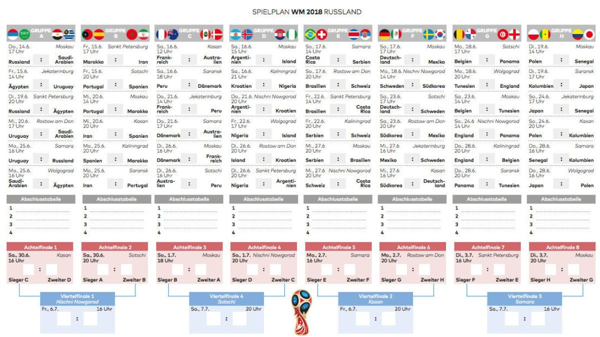 Tabelle Wm 2018
 Fußball WM 2018 Spielplan als PDF zum Download und