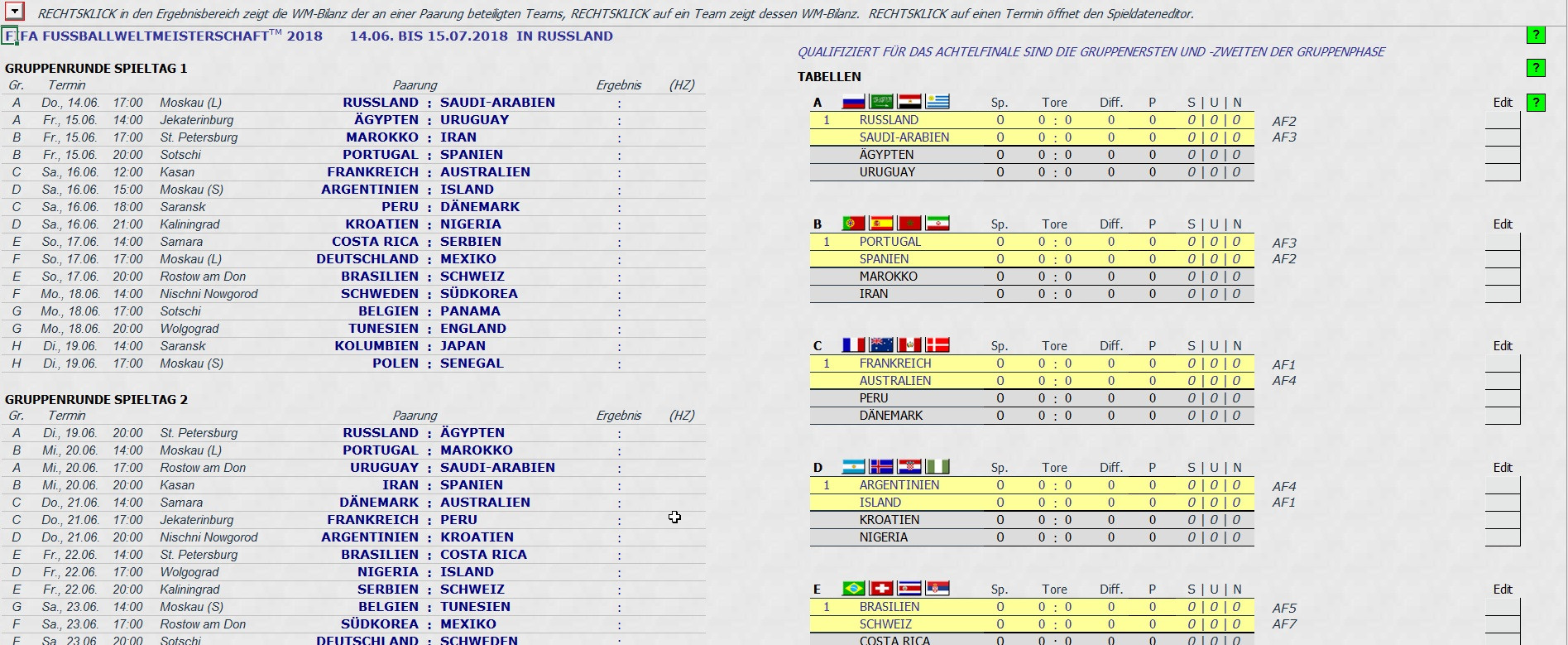 Tabelle Wm 2018
 WM 2018 Spielplan & Tippspiel für Excel Download – GIGA