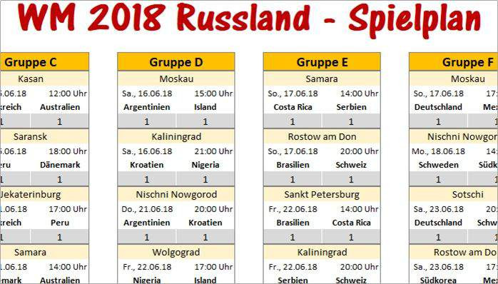 Tabelle Wm 2018
 WM 2018 Spielplan Excel Download