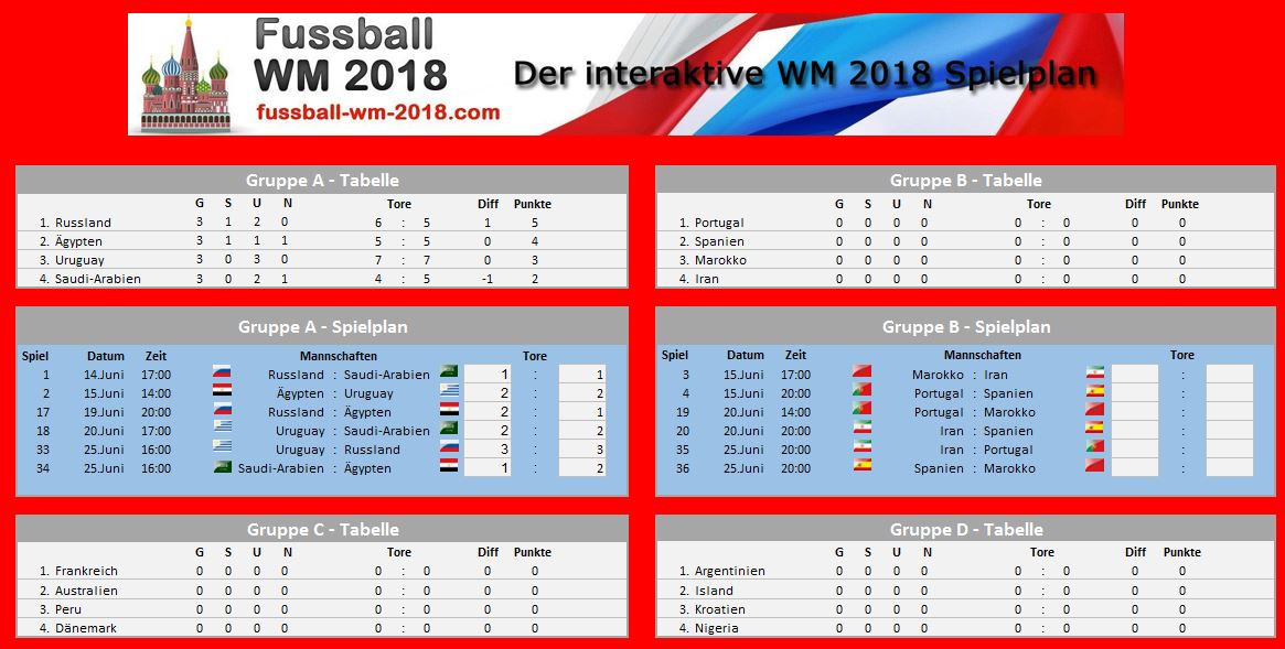 Tabelle Wm 2018
 WM 2018 Spielplan als pdf Excel & ical Kalender