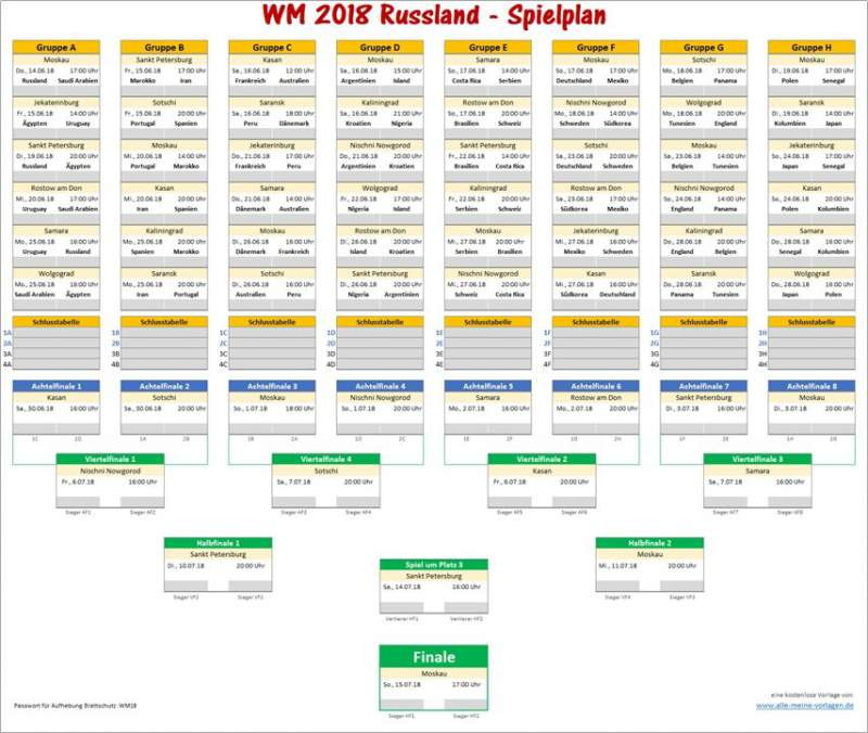 Tabelle Wm 2018
 WM 2018 Spielplan Excel Download