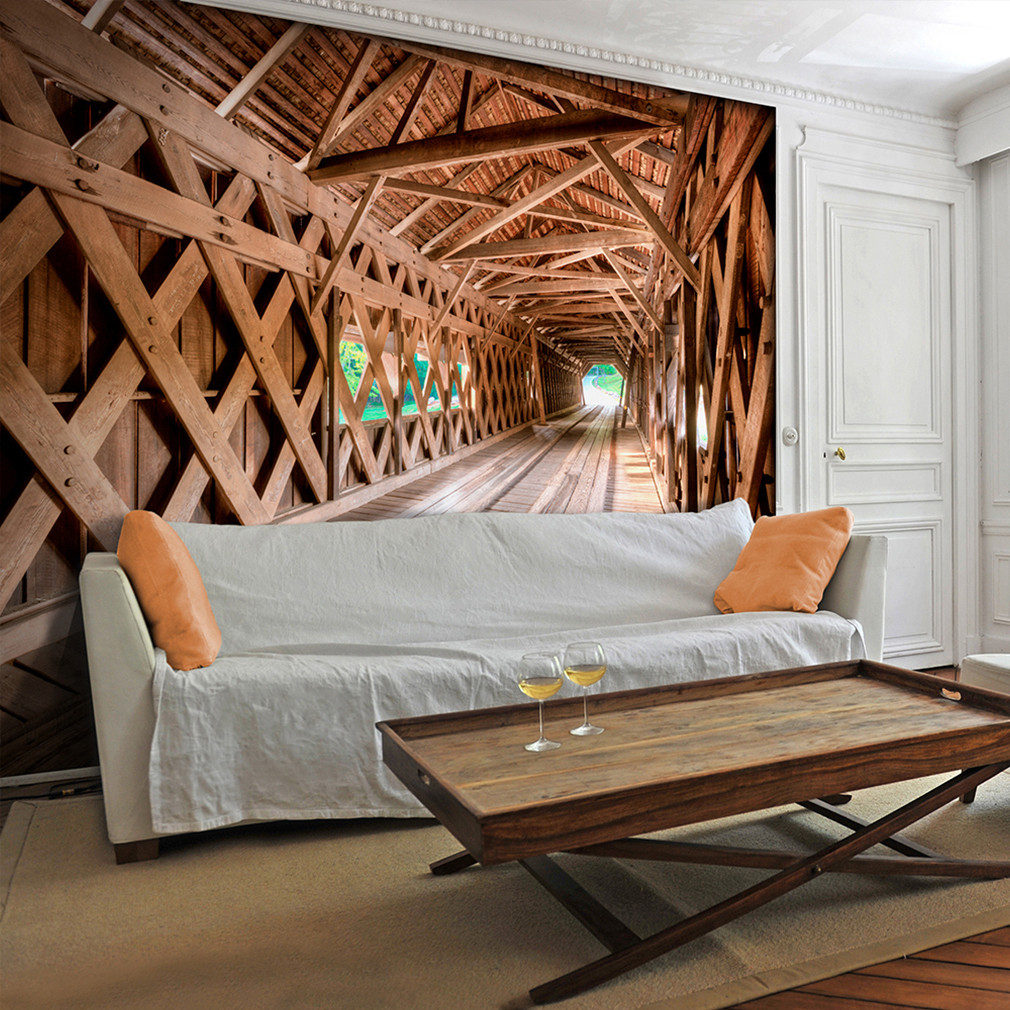 Tapete Schlafzimmer
 VLIES FOTOTAPETE 3D Holz Tunnel TAPETE TAPETEN