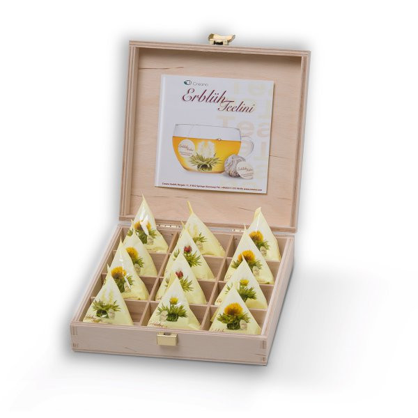 Tee Geschenke
 Creano Erblüh Teelini 12er Set Weißer Tee in Holzbox