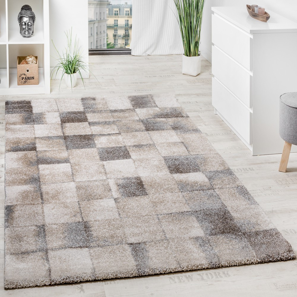 Teppich Beige
 Teppich Meliert Modern Webteppich Klein Kariert Hochwertig