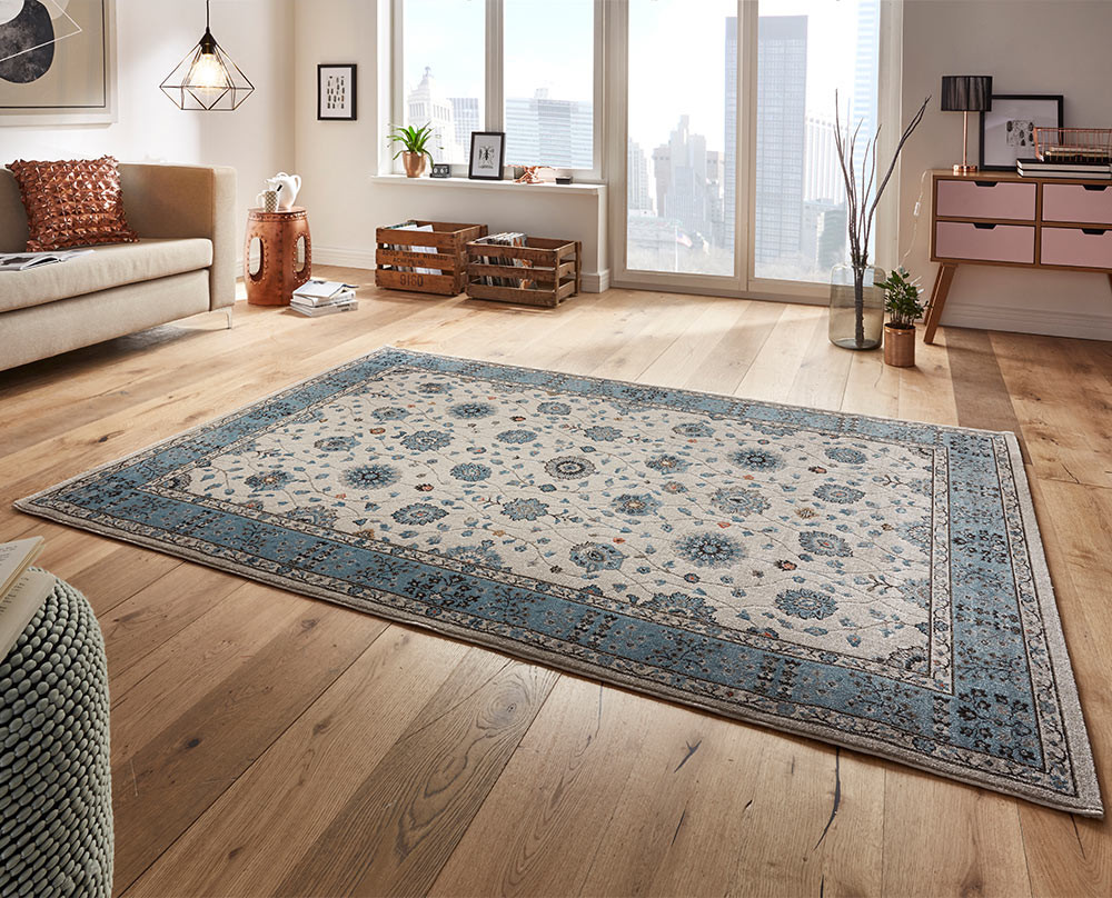 Teppich Beige
 Design Velours Teppich Couture Blau Beige Grau Teppiche