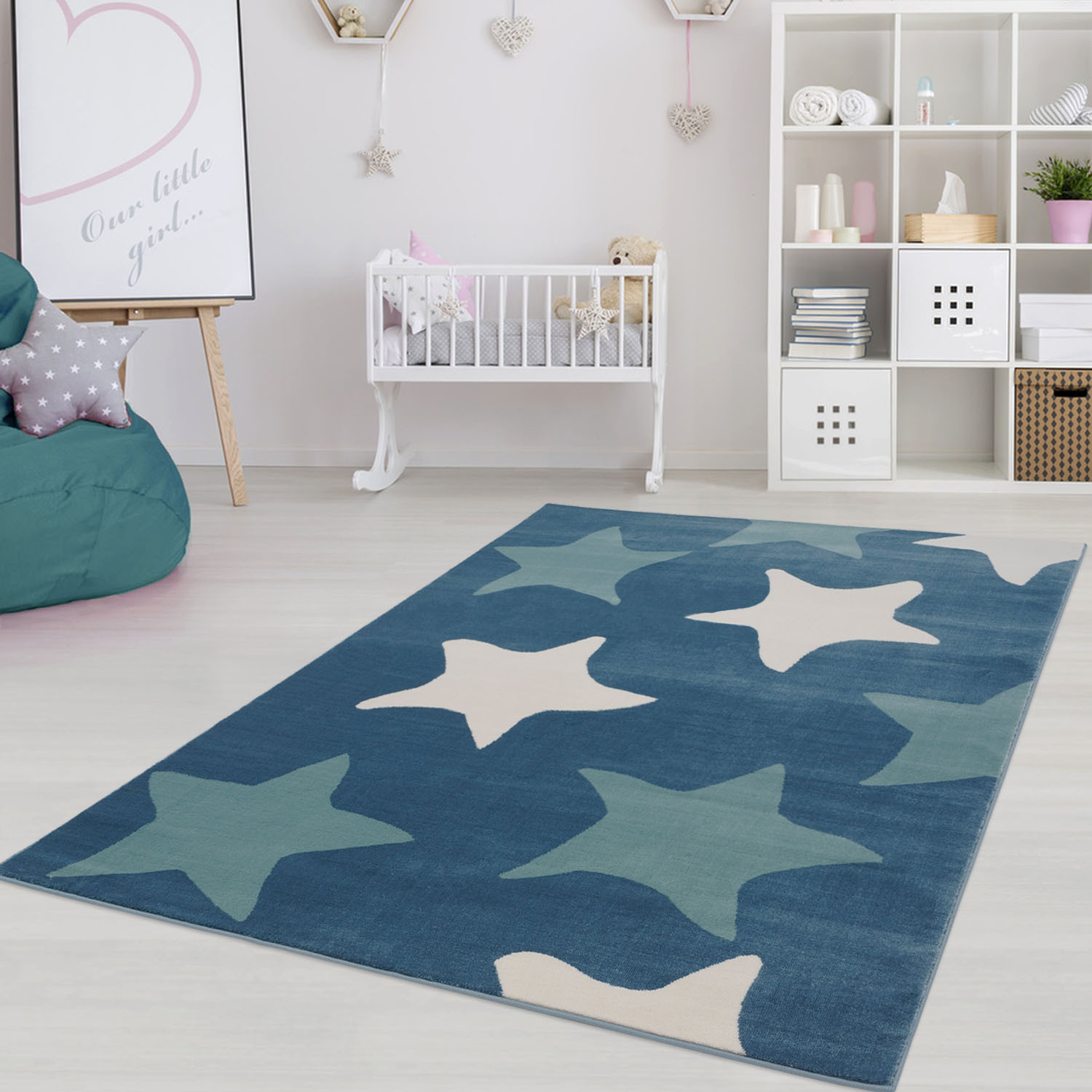 Teppich Kinderzimmer Junge
 Jugend Teppich mit Sternen Inspiration Star Pastellblau