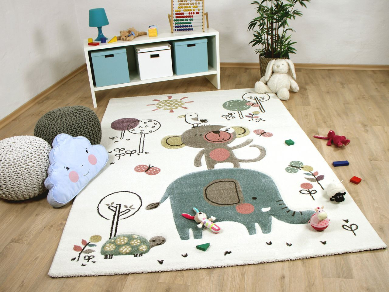 Teppich Kinderzimmer
 Kinder Teppich Maui Kids Lustige Tiere Creme Bunt Teppiche