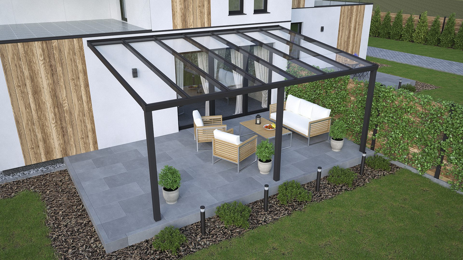 Terrassenüberdachung Alu Glas
 Alu Terrassenüberdachung in anthrazit 5x3m mit Glas