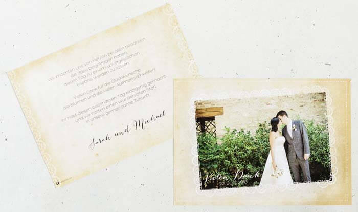 Text Dankeskarte Hochzeit
 Dankeskarten nach der Hochzeit verschicken