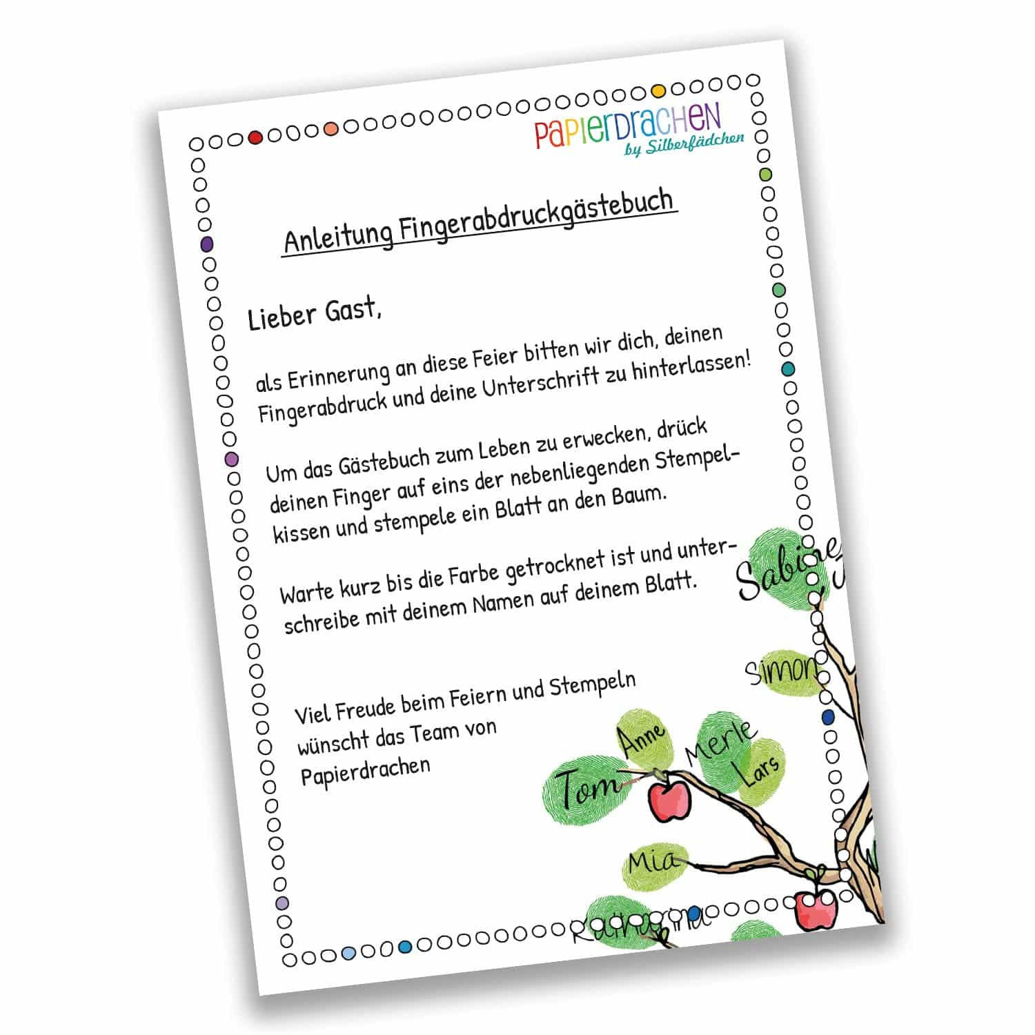 Text Gästebuch Hochzeit
 Fingerabdruck Gästebuch Baum für deine Hochzeit