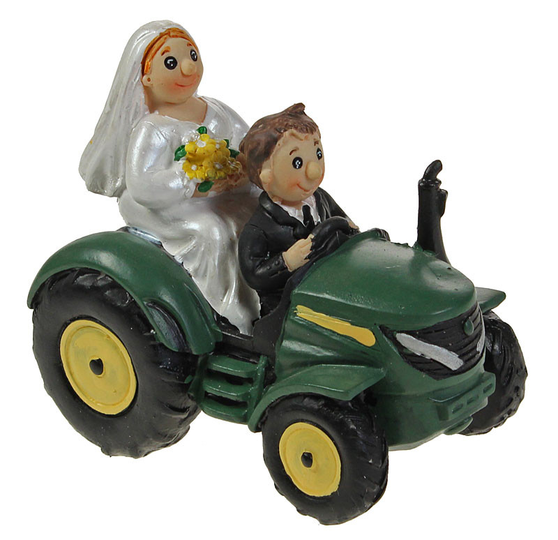 Traktor Geschenke
 Hochzeitsfigur Brautpaar auf Traktor als Spardose 11 cm