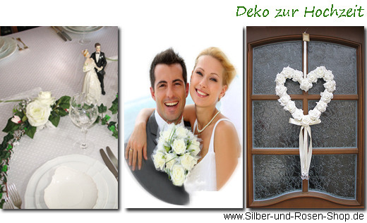 Türgirlande Hochzeit Selber Machen
 Deko weiße Hochzeit Silber und Rosen Shop