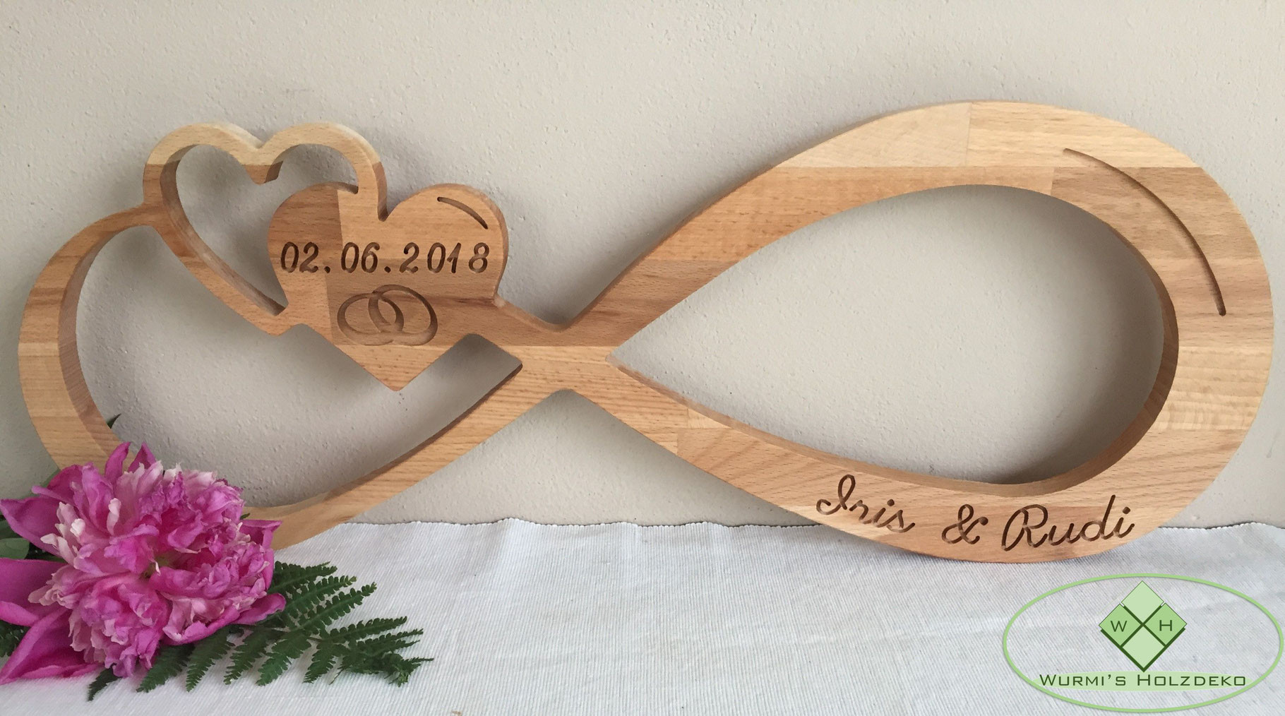 Unendlichkeitszeichen Hochzeit
 Geschenkidee Zirben Doppel Herz nicht nur zur Hochzeit Wood