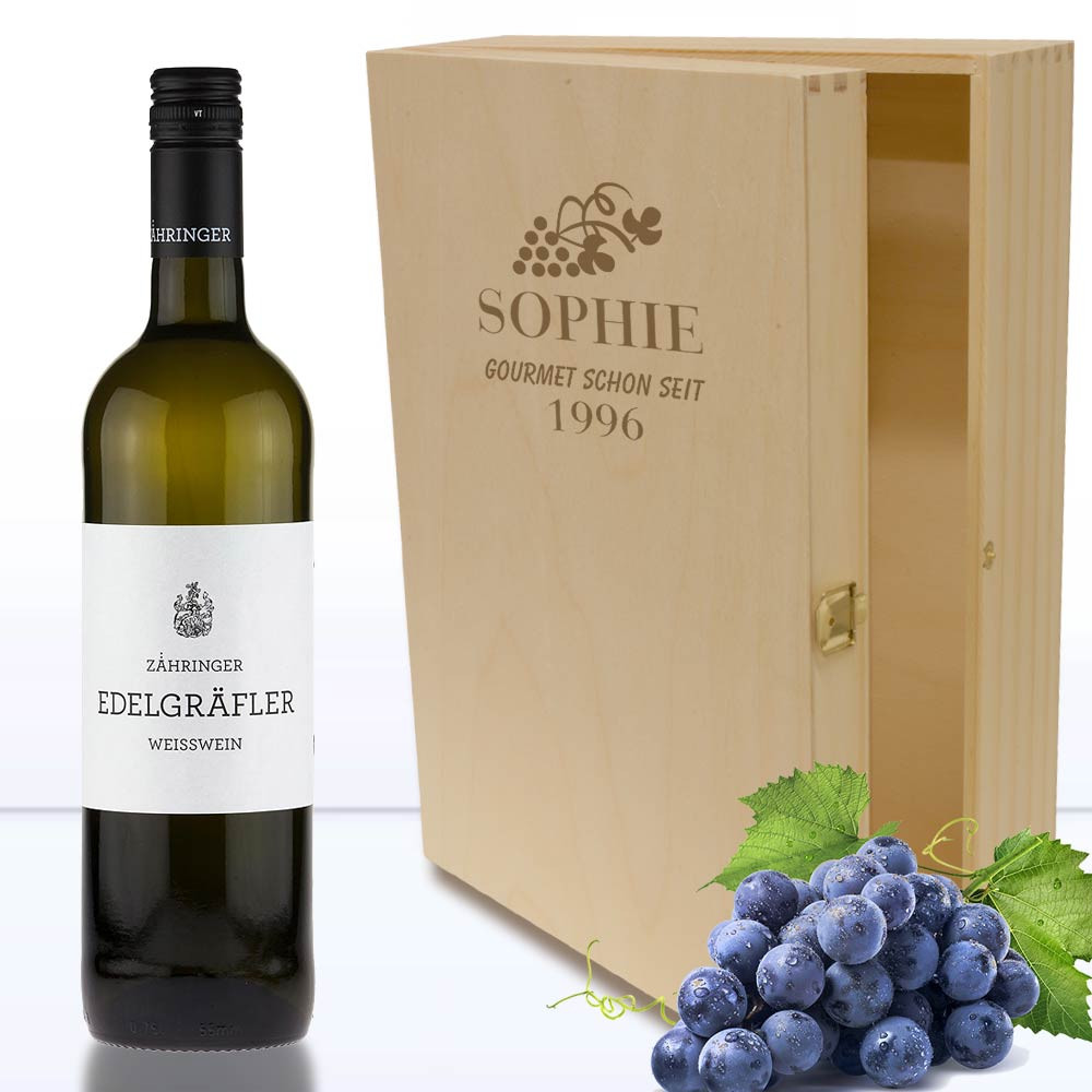 Wein Geschenke
 Holzbox für Wein und Sekt Geschenke mit Namen 3er