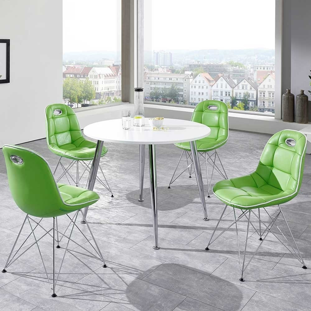 Weißer Esstisch
 Weißer Esstisch in Rund & 4 Stühle in Grün 5 teiliges Set