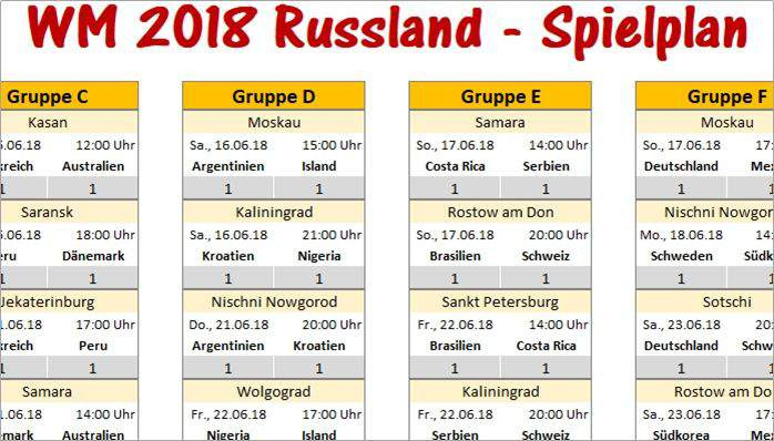 Wm Tabelle
 WM 2018 Spielplan Excel Download