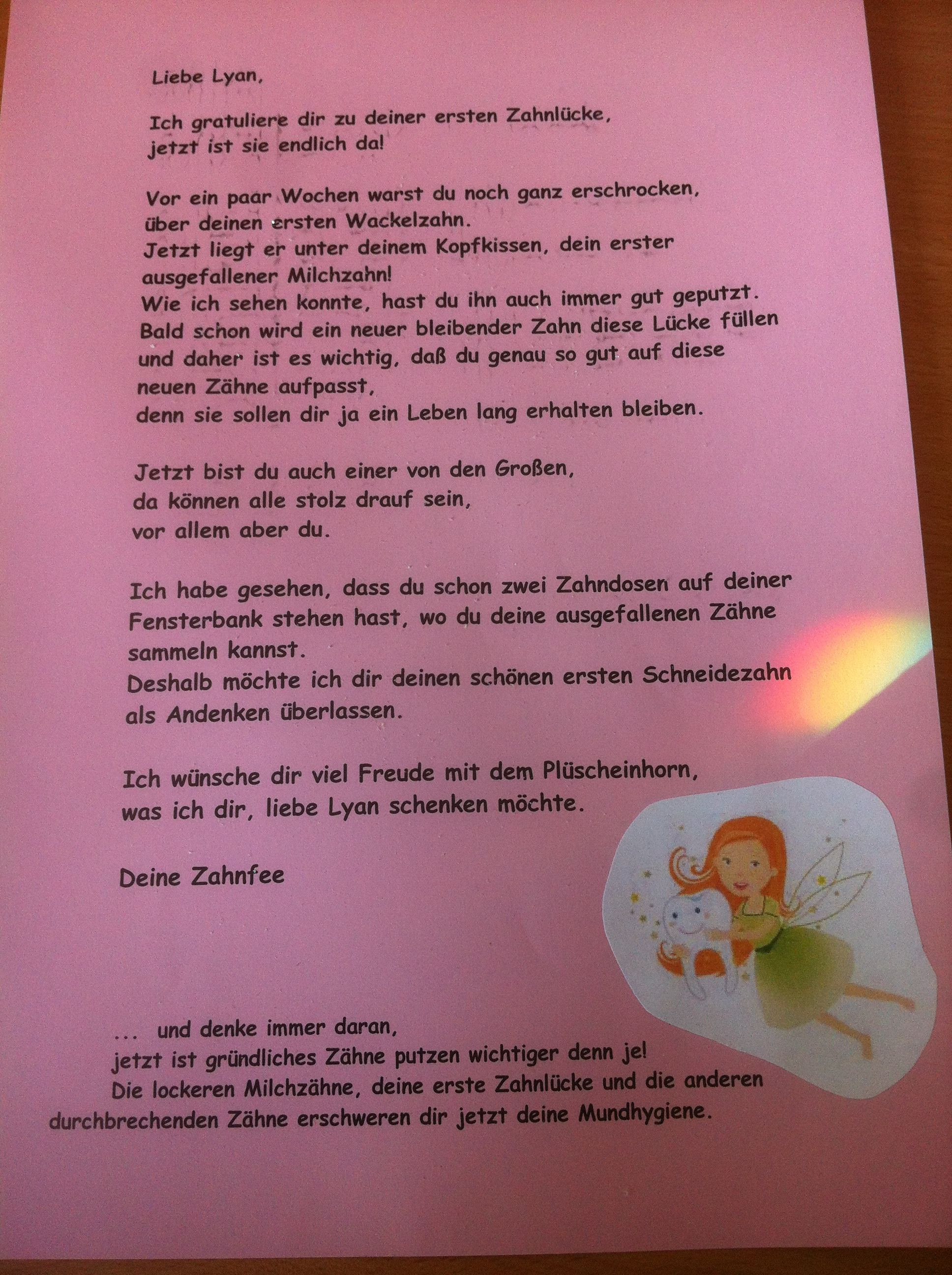 Zahnfee Geschenke
 Brief von der Zahnfee … Lale Pinterest