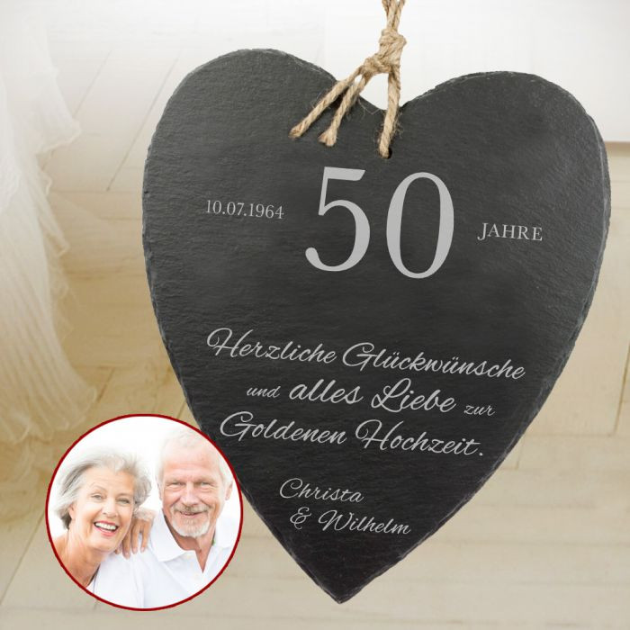 Zur Goldenen Hochzeit
 Schieferherz zur Goldenen Hochzeit mit Wunschnamen und Datum