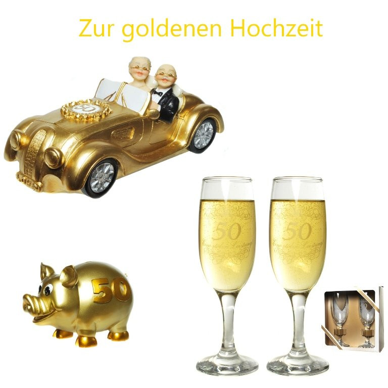 Zur Goldenen Hochzeit
 Spardose zur goldenen Hochzeit Sektgläser Auto Hochzeit