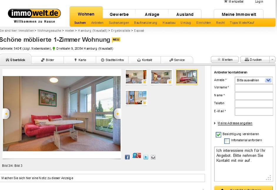 1 Zimmer Wohnung Hamburg
 wohnungsbetrug dwaynejerome74 gmail