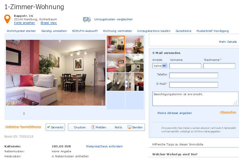 1 Zimmer Wohnung Hamburg
 wohnungsbetrug katharina schulze44 outlook