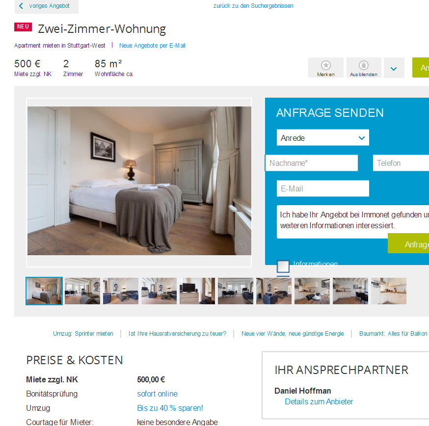 1 Zimmer Wohnung Stuttgart
 wohnungsbetrug Zwei Zimmer Wohnung