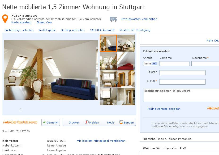 1 Zimmer Wohnung Stuttgart
 alias Frau Unger Nette möblierte 1 5 Zimmer Wohnung in