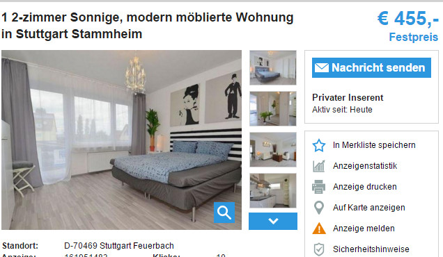 1 Zimmer Wohnung Stuttgart
 wohnungsbetrug 1 2 zimmer Sonnige modern