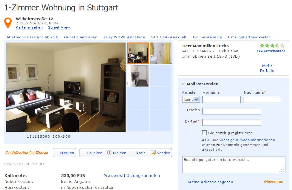 1 Zimmer Wohnung Stuttgart
 wohnungsbetrug martinluch67 gmail