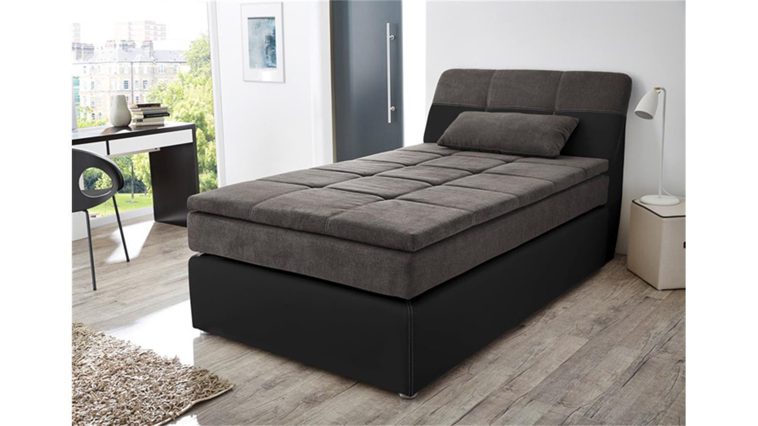 120x200 Bett
 Boxspringbett ODESSA Bett in schwarz grau mit Topper 120x200