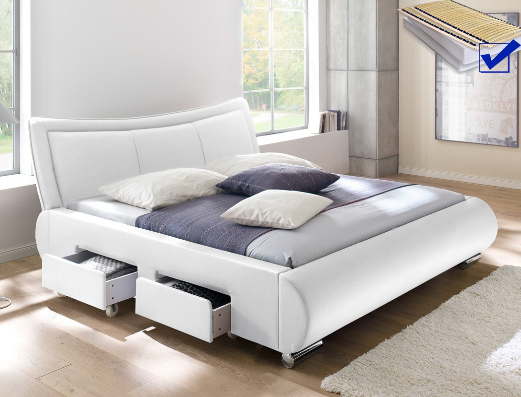 180x200 Bett
 Polsterbett Lando Bett 180x200 cm weiß mit Lattenrost und