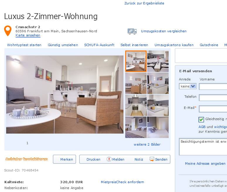 2 Zimmer Wohnung Frankfurt
 wohnungsbetrug sabineschnnautz19 hotmail