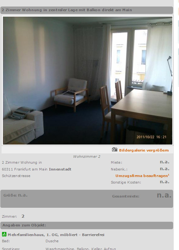 2 Zimmer Wohnung Frankfurt
 wohnungsbetrug andrey17fehr hotmail