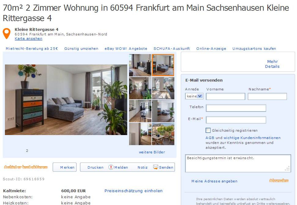 2 Zimmer Wohnung Frankfurt
 wohnungsbetrug 70m² 2 Zimmer Wohnung in