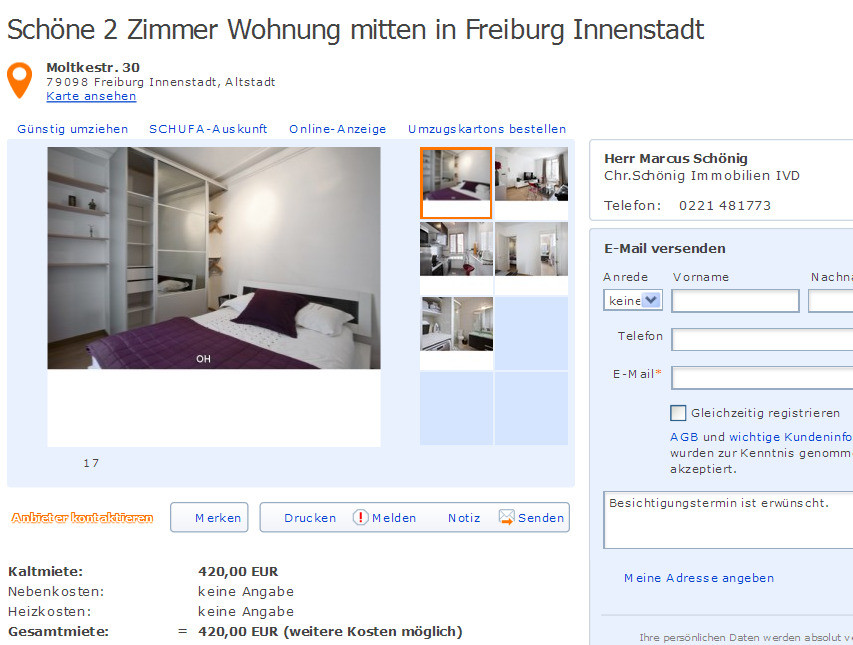 2 Zimmer Wohnung Freiburg
 wohnungsbetrug schoenigrcus web im