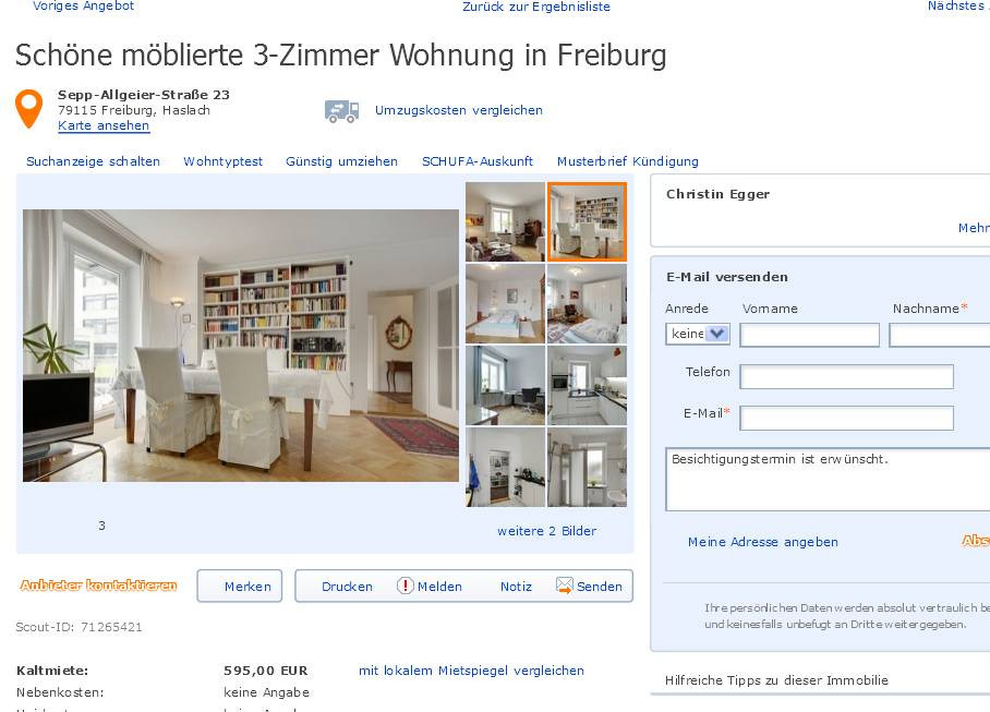 2 Zimmer Wohnung Freiburg
 wohnungsbetrug Schöne möblierte 3 Zimmer