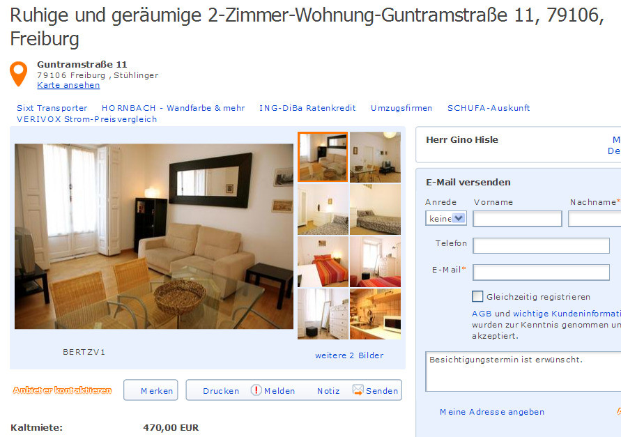 2 Zimmer Wohnung Freiburg
 Ruhige und geräumige 2 Zimmer Wohnung