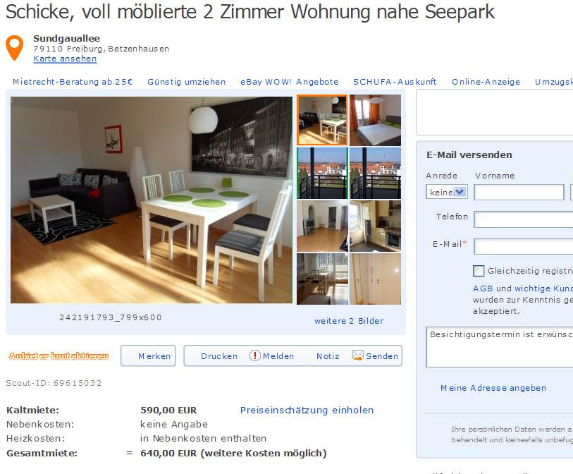 2 Zimmer Wohnung Freiburg
 wohnungsbetrug 11 Mai 2013