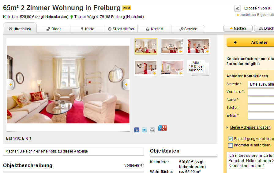 2 Zimmer Wohnung Freiburg
 wohnungsbetrug 65m² 2 Zimmer Wohnung in