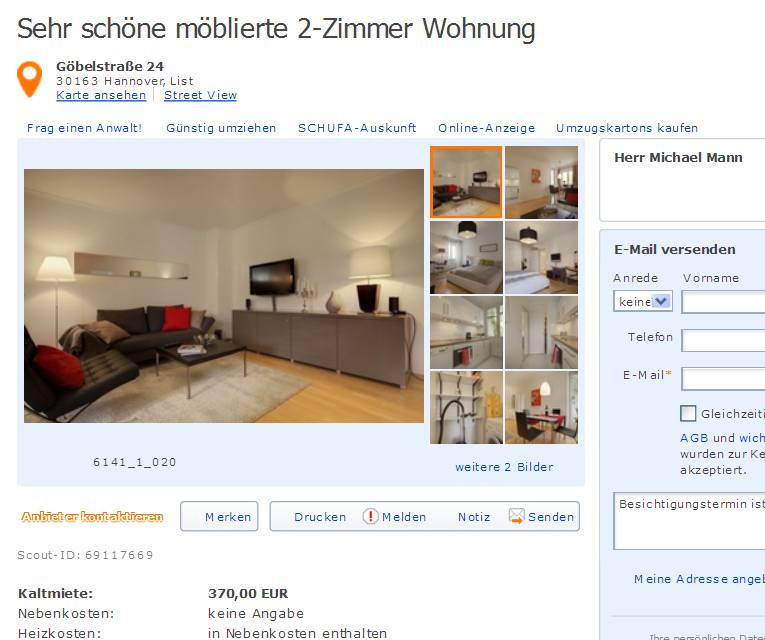 2 Zimmer Wohnung Hannover
 alias Herr Michael Mann