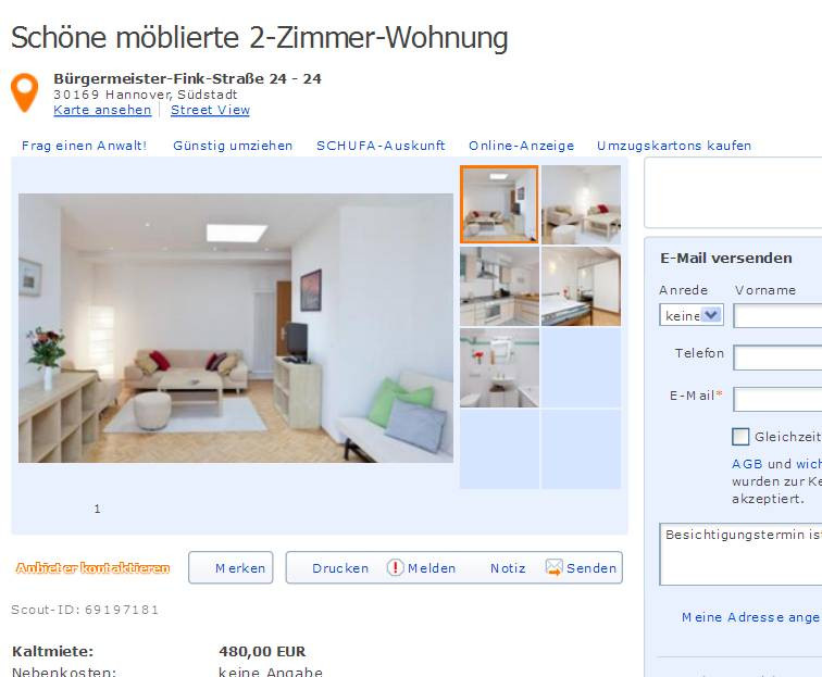 2 Zimmer Wohnung Hannover
 wohnungsbetrug ursulaas hotmail alias