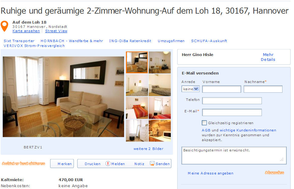 2 Zimmer Wohnung Hannover
 Ruhige und geräumige 2 Zimmer Wohnung