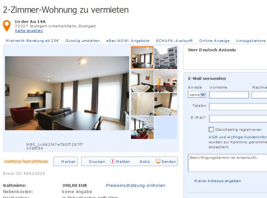 2 Zimmer Wohnung Stuttgart
 wohnungsbetrug alias sav Sasxx savssasxx