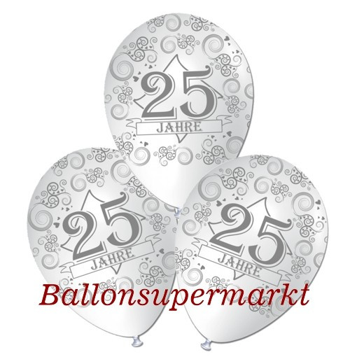 25 Jahre Hochzeit
 Latexluftballons Silberne Hochzeit 25 Jahre 30 cm Ø Weiß