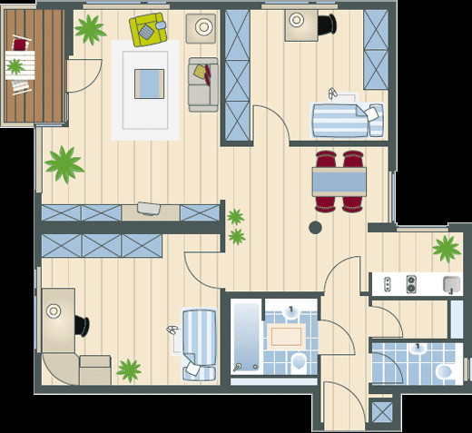 3 4 Zimmer Wohnung
 Grundrissbeispiele Augustinum